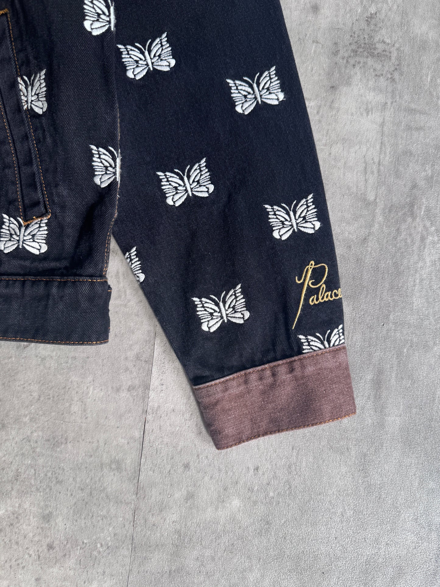 Palace x Needles Butterfly Embroidered Denim Brown/Blue Jacket