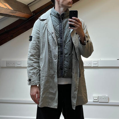 Stone Island Grey Trench Coat w/ Detachable Liner & Concealed Hood AW04 | Medium, Grey