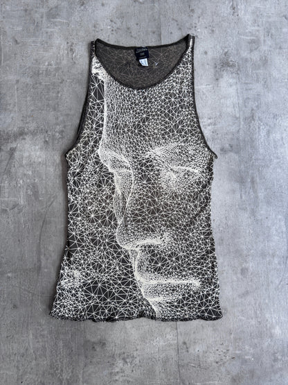 1990s Jean Paul Gaultier Patterned Face Brown Vest Top