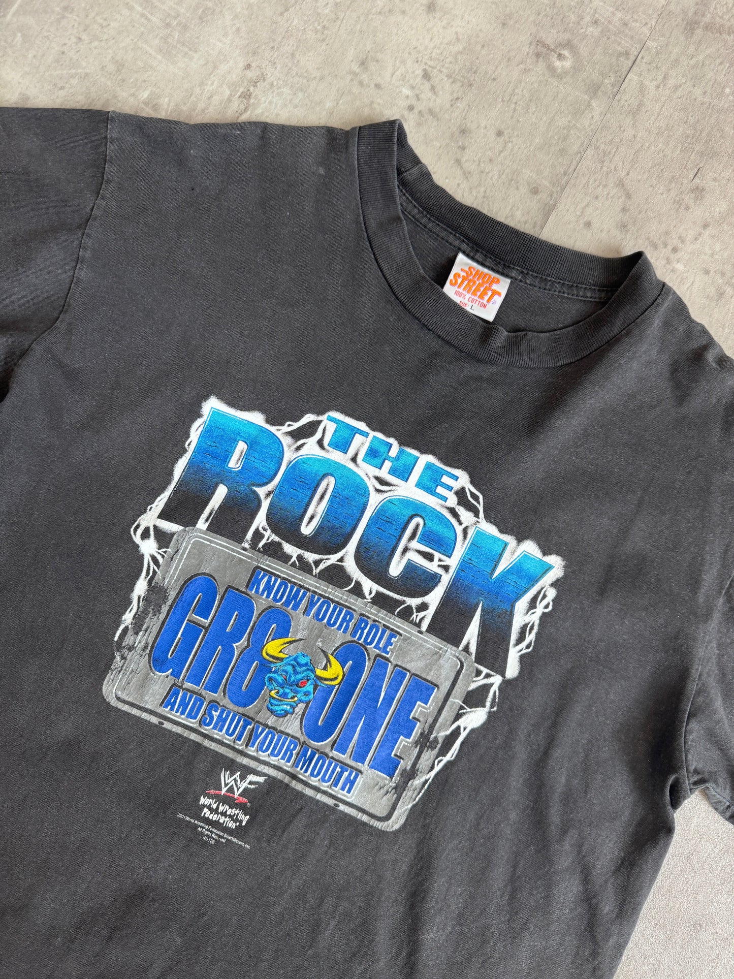 2001 "The Rock GR8 One" Washed Black Graphic Tee