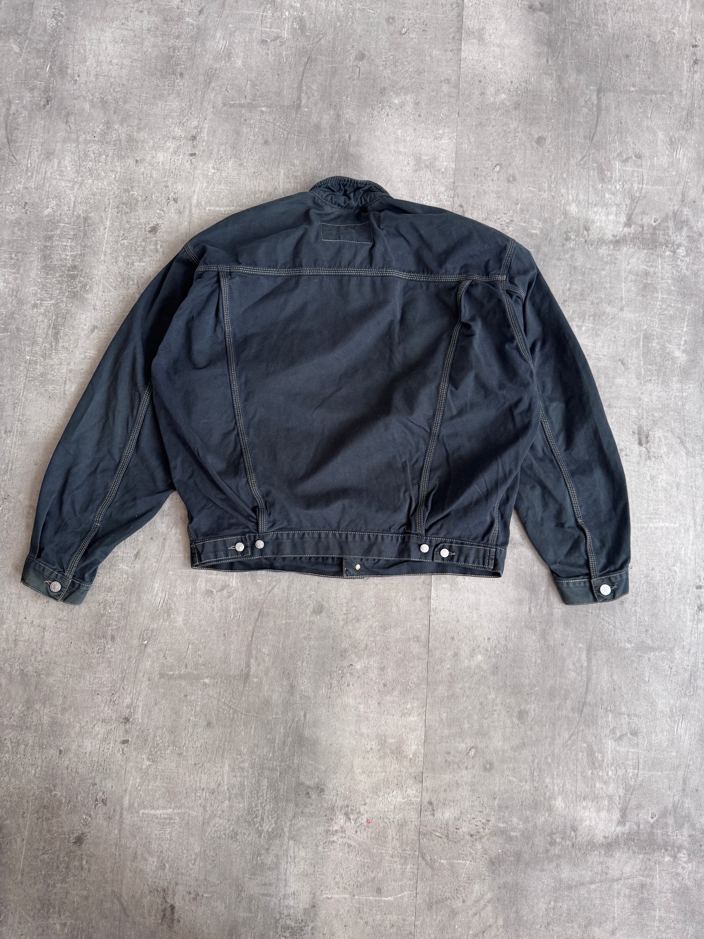 1980s Diesel Washed Green Trucker Jacket with Leather Collar