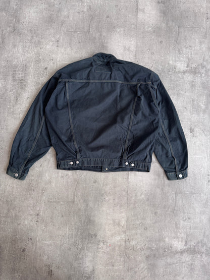 1980s Diesel Washed Green Trucker Jacket with Leather Collar