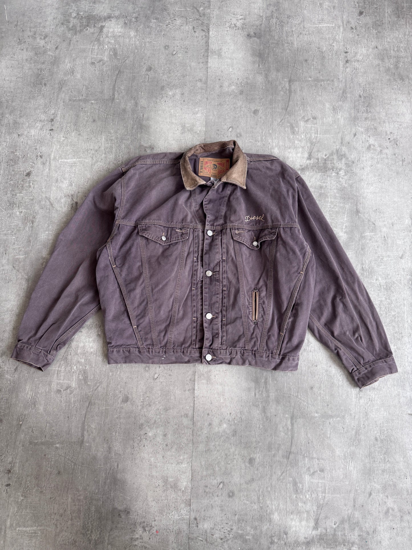 1980s Diesel Washed Brown Trucker Jacket with Leather Collar