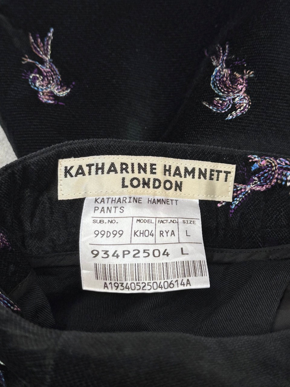 Katharine Hamnett Velour Embroidered Trousers