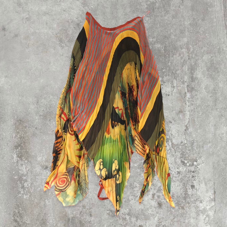 Jean Paul Gaultier JPG Skirt - Asymmetric Pleated Maxi Skirt Psychedelic | Default Title, Tan