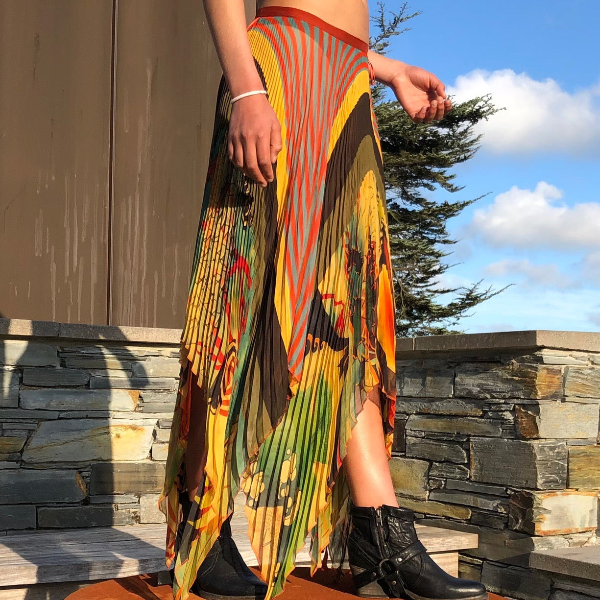 Jean Paul Gaultier JPG Skirt - Asymmetric Pleated Maxi Skirt Psychedelic | Default Title, Tan