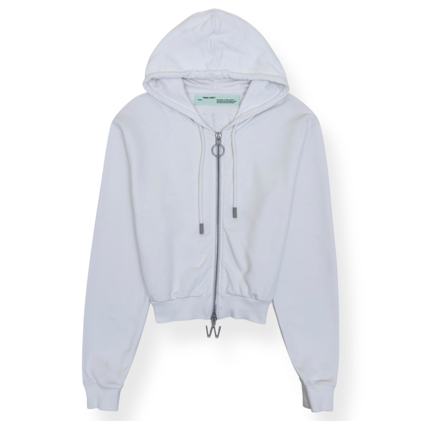 OFF-WHITE ZIP-UP CROPPED HOODIE WHITE S | Small, White
