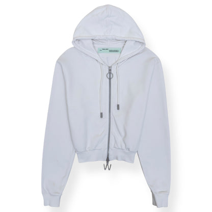 OFF-WHITE ZIP-UP CROPPED HOODIE WHITE S | Small, White