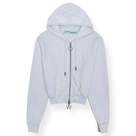 OFF-WHITE ZIP-UP CROPPED HOODIE WHITE S | Small, White