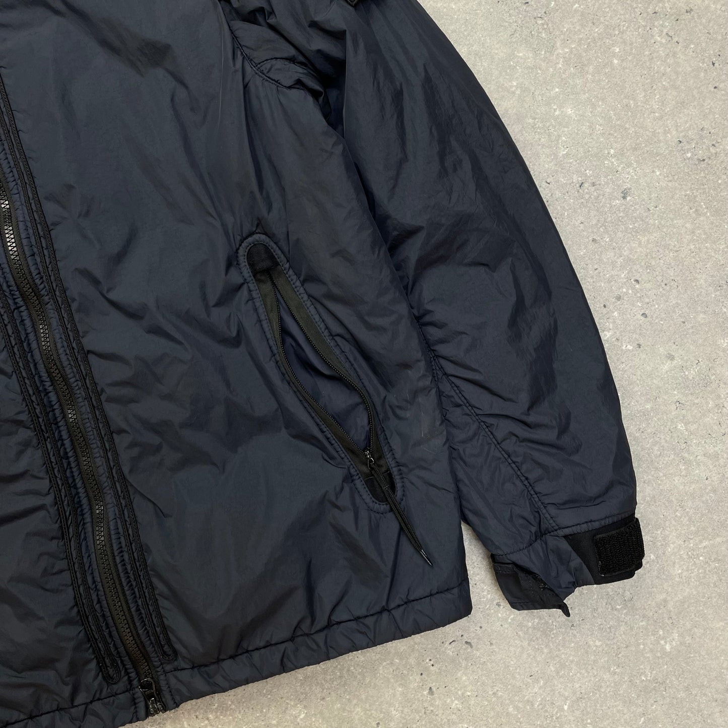 Stone Island Navy Padded Garment Dyed Crinkle Reps Jacket | Medium, Navy