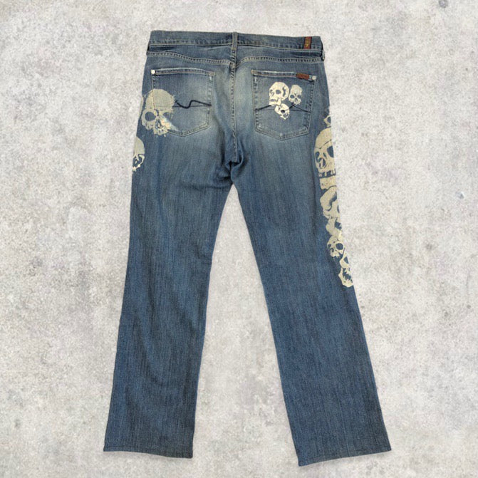 Rare 90’s Authentic Great China Wall Denim Jeans with Skull Print | Default Title, Washed Denim