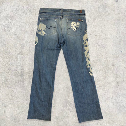 Rare 90’s Authentic Great China Wall Denim Jeans with Skull Print | Default Title, Washed Denim