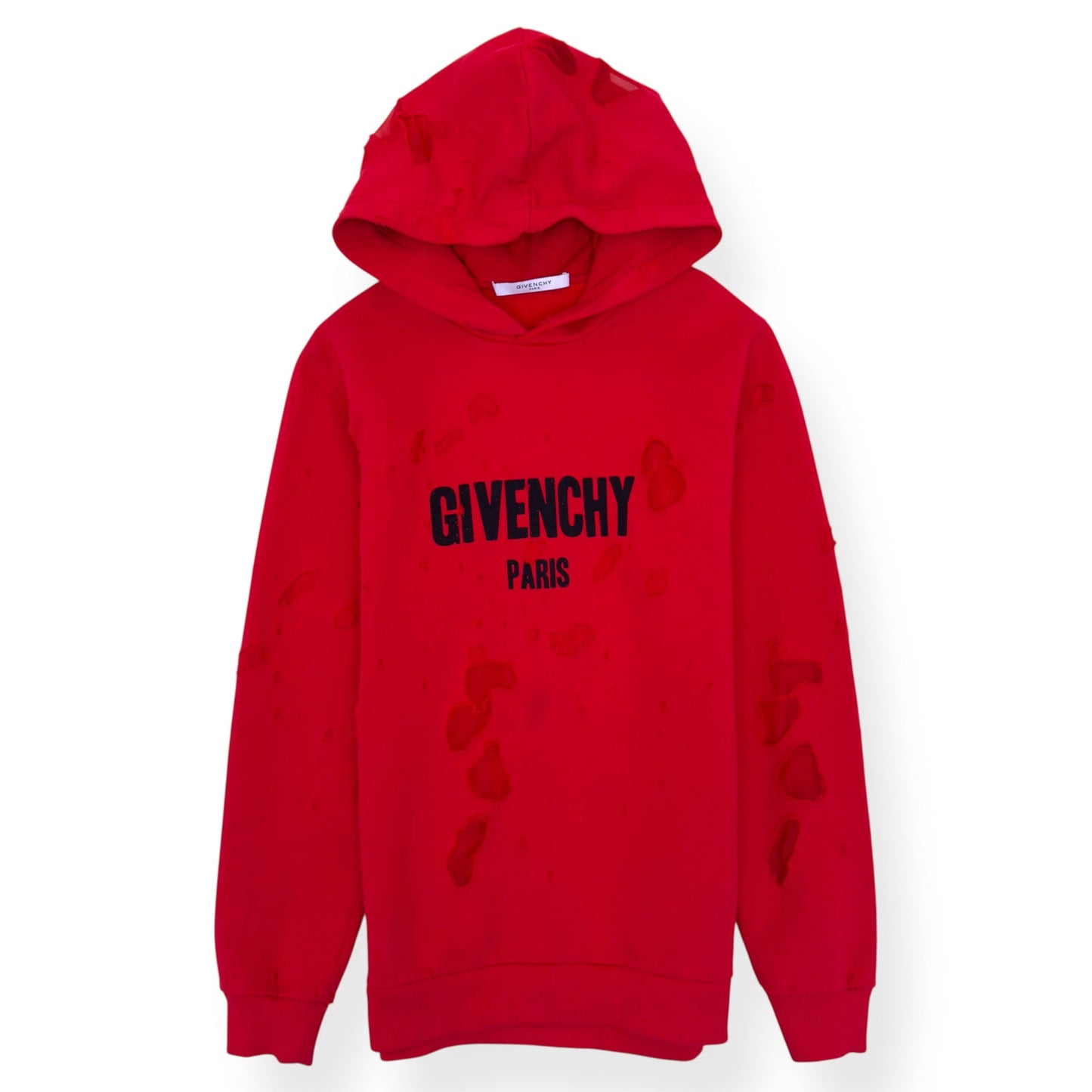 GIVENCHY DISTRESSED LOGO HOODIE RED M | Medium, Red