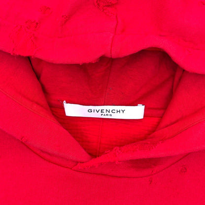 GIVENCHY DISTRESSED LOGO HOODIE RED M | Medium, Red