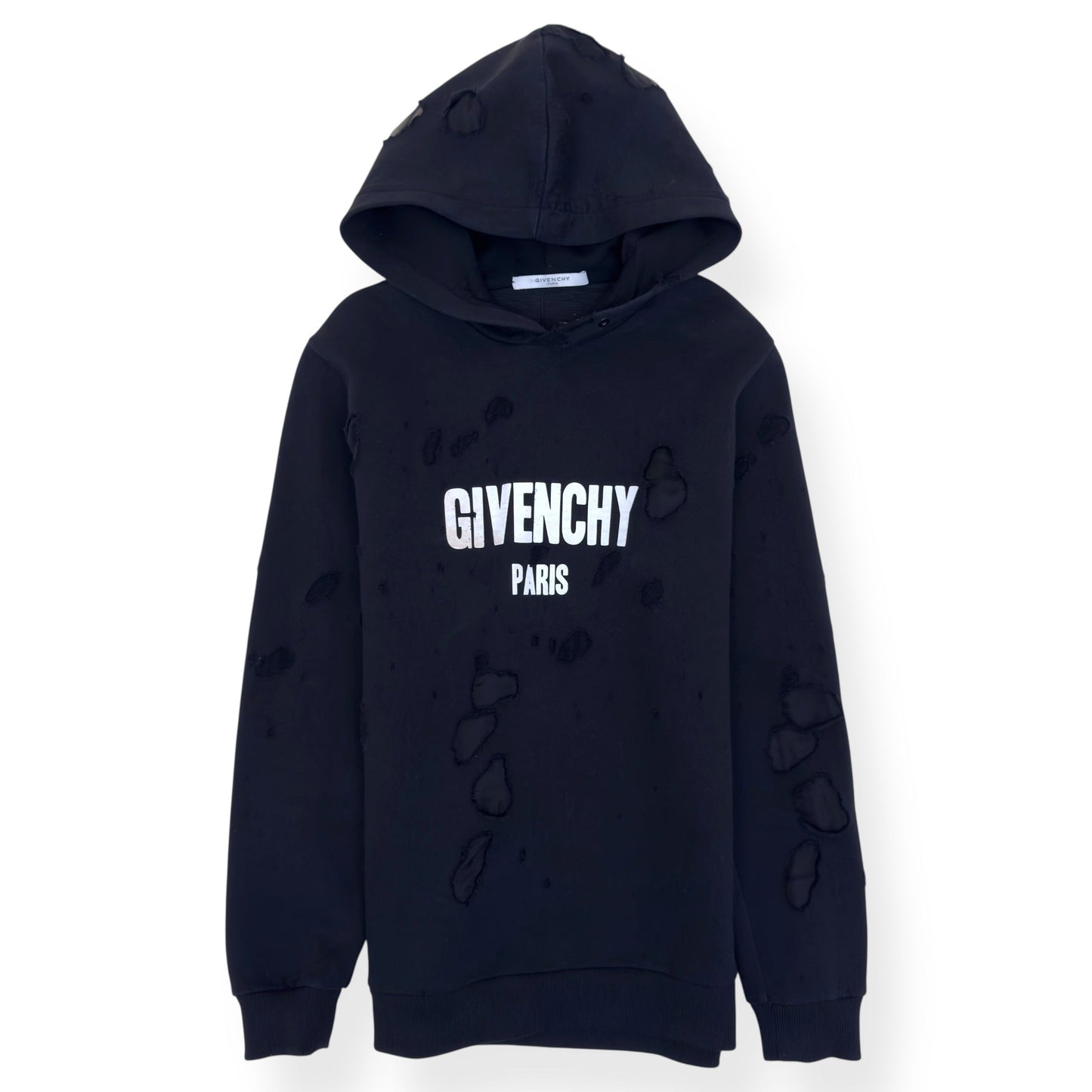 GIVENCHY DISTRESSED LOGO HOODIE BLACK M | Medium, Black