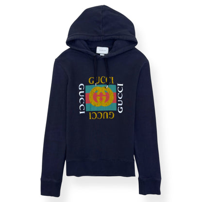GUCCI LOGO PRINT DISTRESSED HOODIE BLACK M | Medium, Black