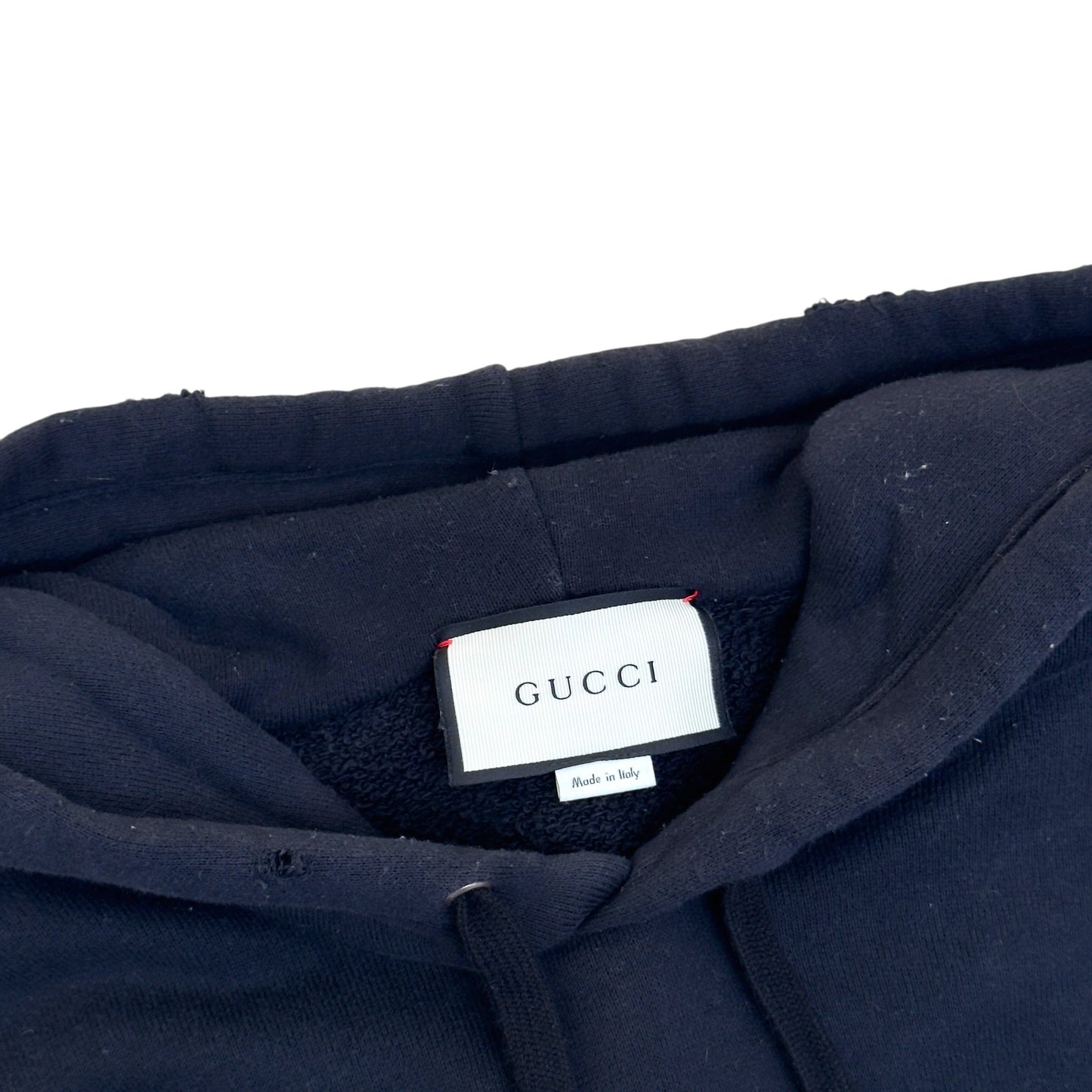 GUCCI LOGO PRINT DISTRESSED HOODIE BLACK M | Medium, Black