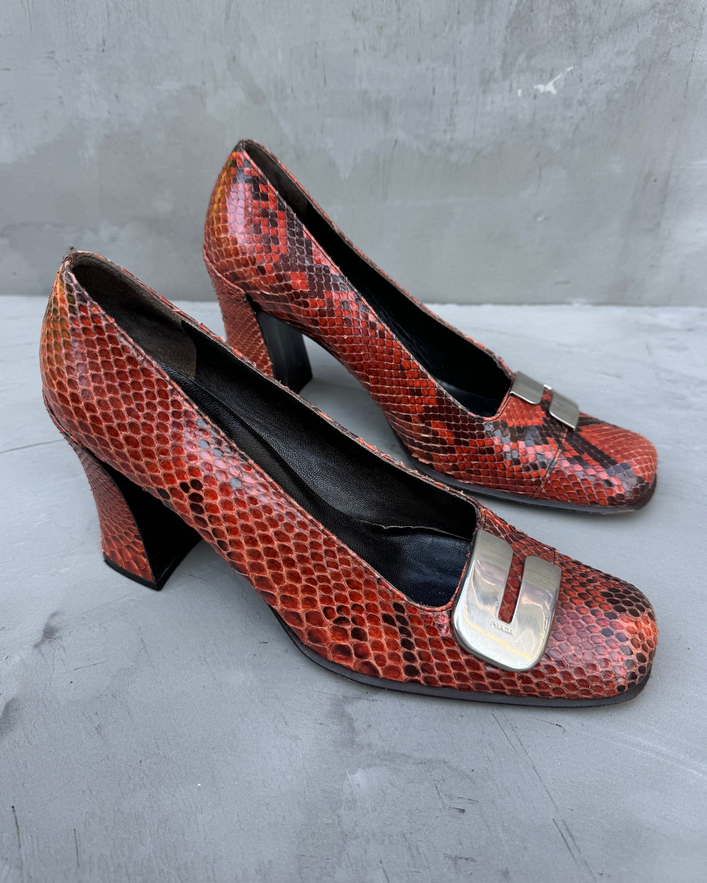 Prada 00's Python Snake Leather Block Heels - EU 37.5