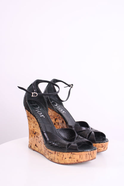 Dior Snake Cork Wedges Black 37 | O/S, Black