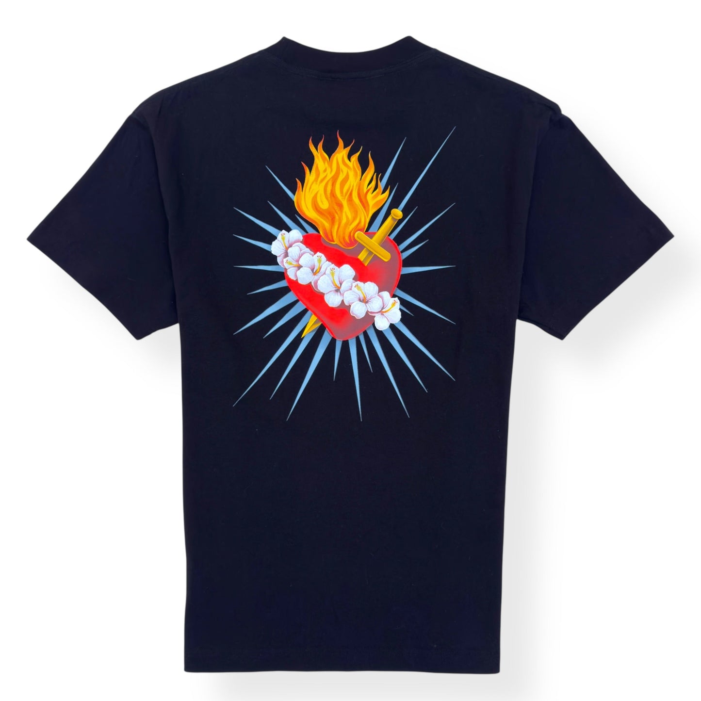 PALM ANGELS FLAMING HEART T-SHIRT BLACK L | Large, Black