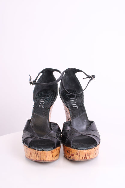 Dior Snake Cork Wedges Black 37 | O/S, Black