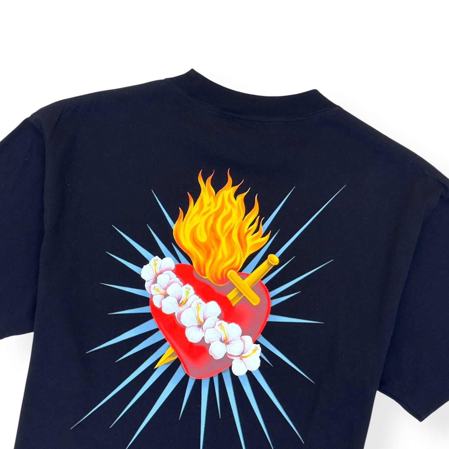 PALM ANGELS FLAMING HEART T-SHIRT BLACK L | Large, Black