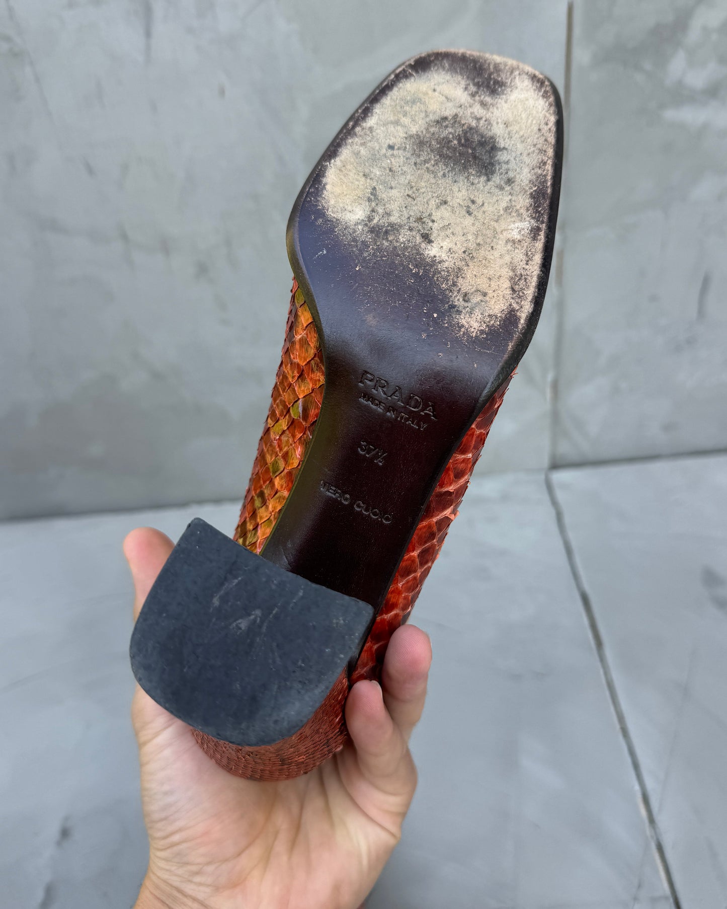 Prada 00's Python Snake Leather Block Heels - EU 37.5