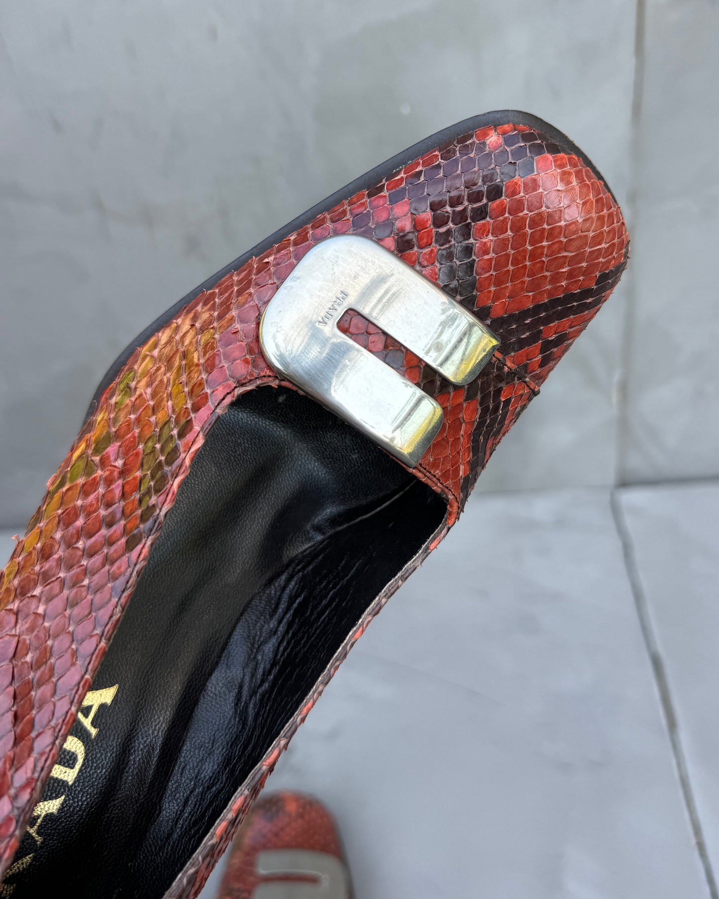 Prada 00's Python Snake Leather Block Heels - EU 37.5