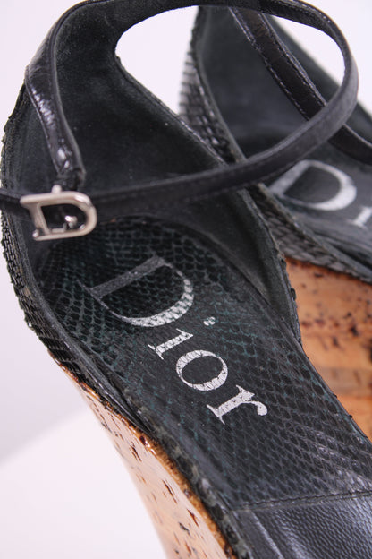 Dior Snake Cork Wedges Black 37 | O/S, Black