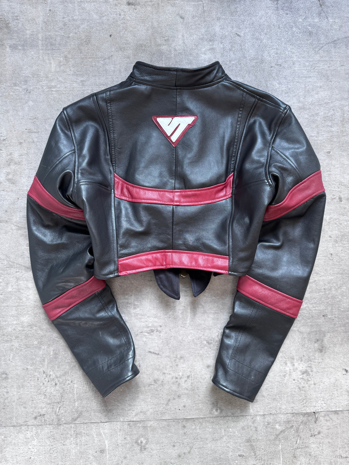 VT Rework: Marlboro Spellout Cropped Corset Leather Jacket | Small, Multicoloured