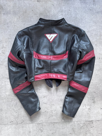 VT Rework: Marlboro Spellout Cropped Corset Leather Jacket | Small, Multicoloured