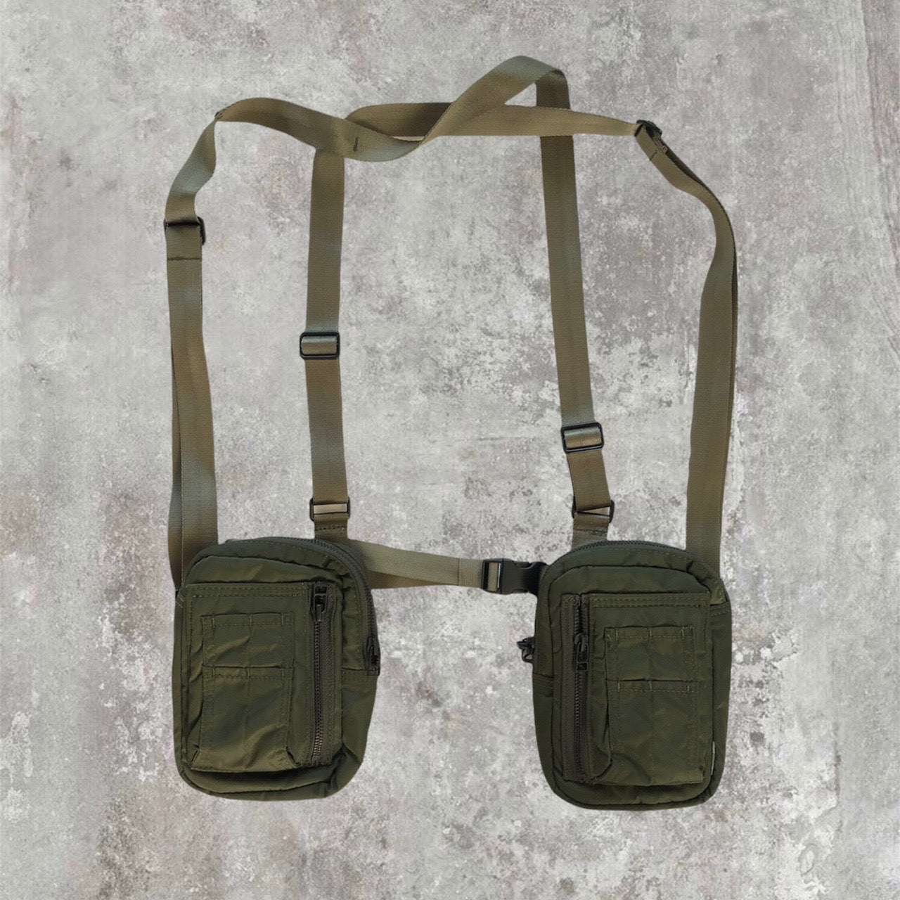 Maharishi Holster 2 Pouch Bum Bag / Chest Rig Khaki with Orange Lining | O/S, Multicoloured