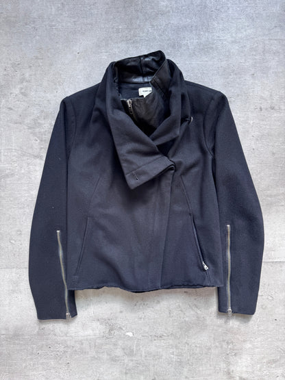 Helmut Lang Asymmetrical Funnel Neck Wool Blouson | Medium, Black