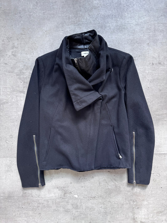 Helmut Lang Asymmetrical Funnel Neck Wool Blouson | Medium, Multicoloured