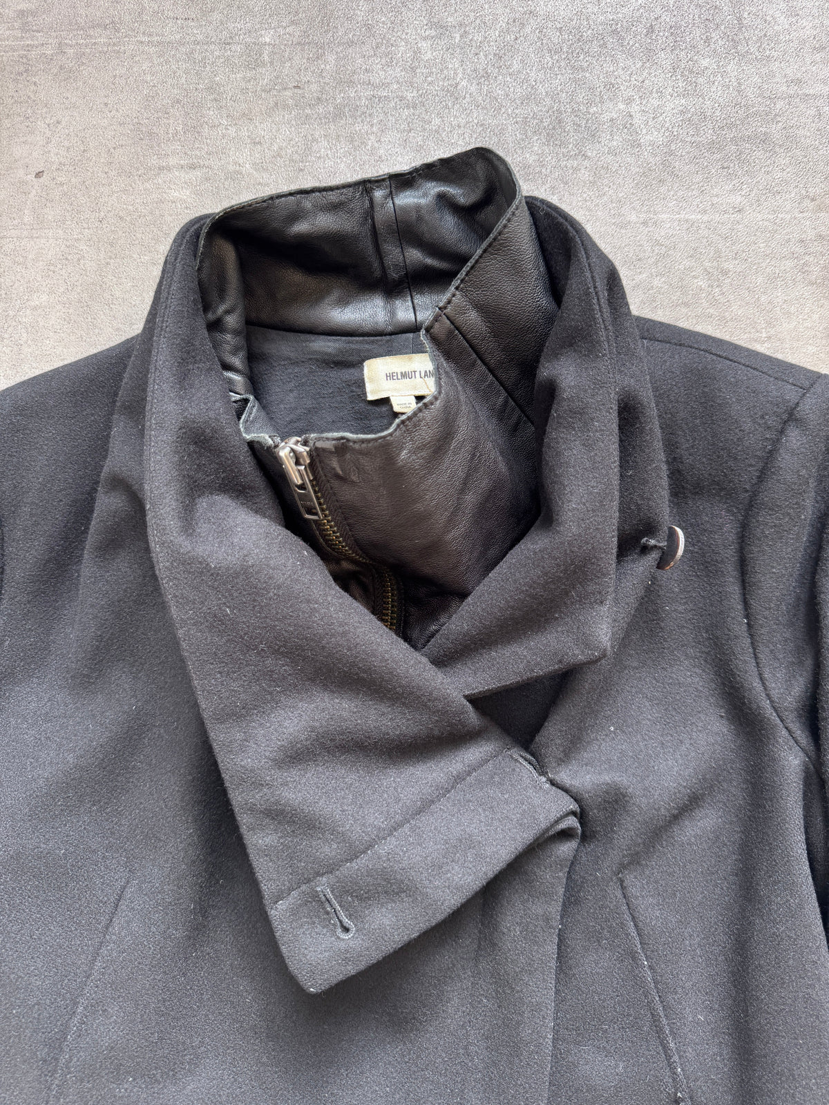 Helmut Lang Asymmetrical Funnel Neck Wool Blouson | Medium, Black
