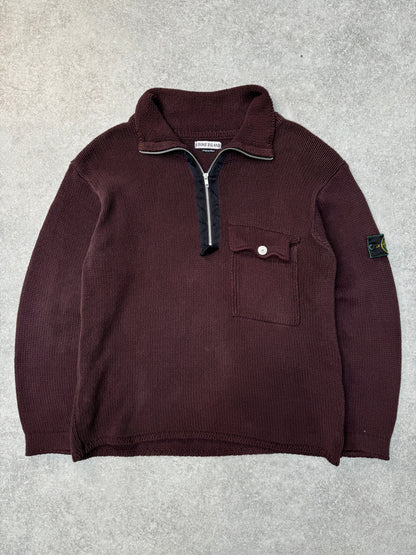 S/S 2000 Stone Island Half-Zip Chunky Cotton Knit Sweater