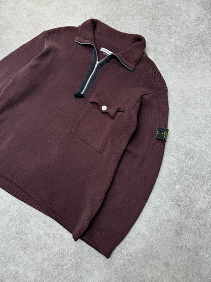 S/S 2000 Stone Island Half-Zip Chunky Cotton Knit Sweater