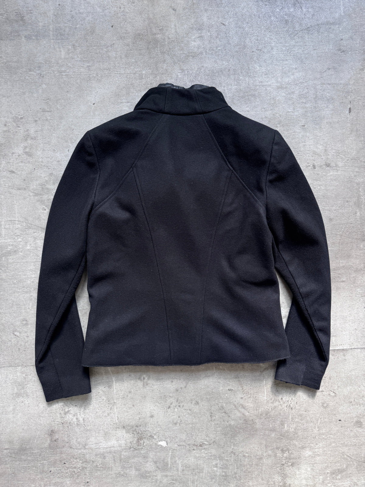 Helmut Lang Asymmetrical Funnel Neck Wool Blouson | Medium, Black