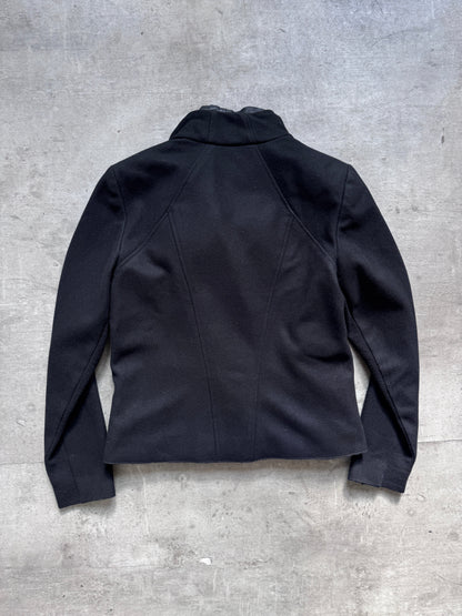 Helmut Lang Asymmetrical Funnel Neck Wool Blouson | Medium, Black
