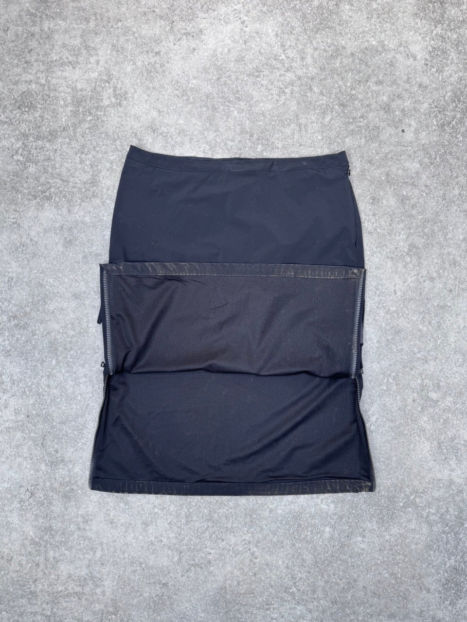 1998 Prada Multi-Zip Pockets Black Nylon Midi Skirt