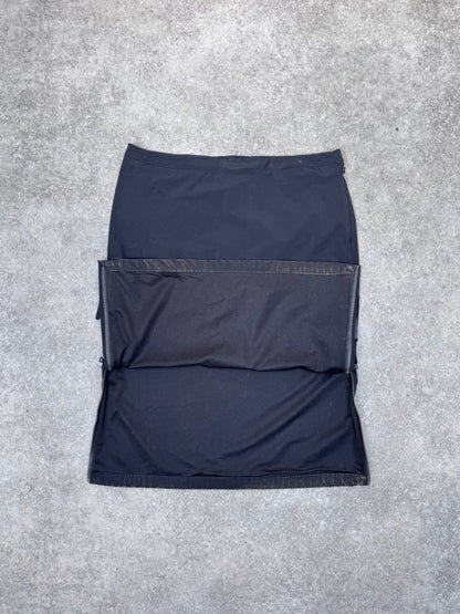 1998 Prada Multi-Zip Pockets Black Nylon Midi Skirt