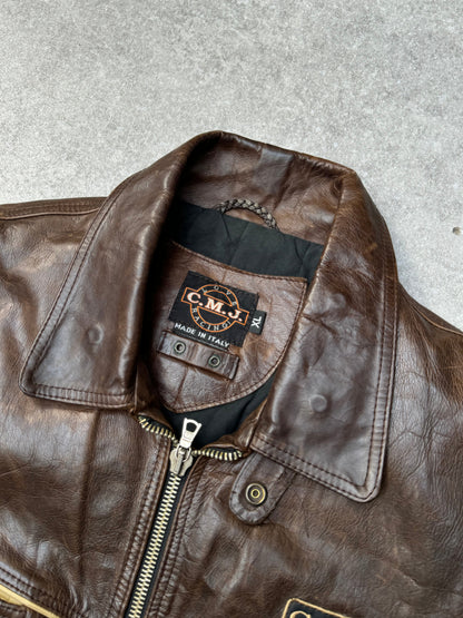 C.M.J Stitch-in Logo Two Tone Leather Racing Jacket