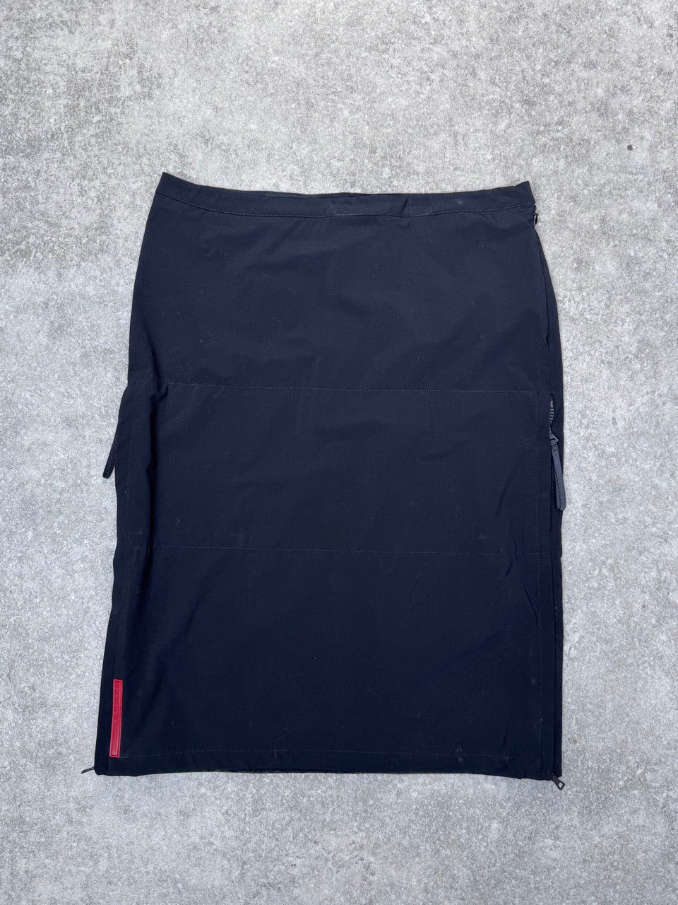 1998 Prada Multi-Zip Pockets Black Nylon Midi Skirt