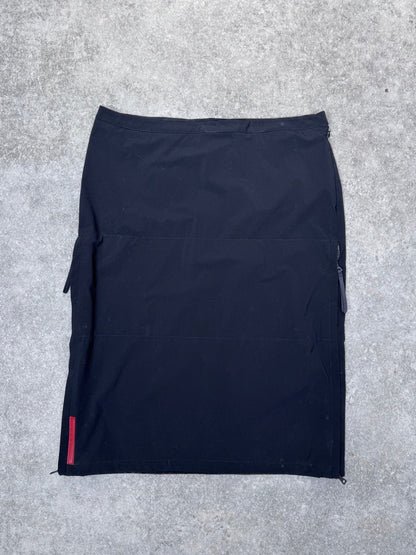 1998 Prada Multi-Zip Pockets Black Nylon Midi Skirt