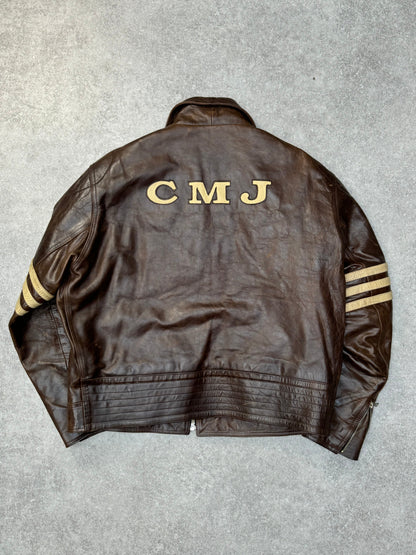 C.M.J Stitch-in Logo Two Tone Leather Racing Jacket