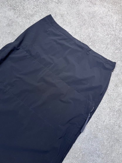 1998 Prada Multi-Zip Pockets Black Nylon Midi Skirt