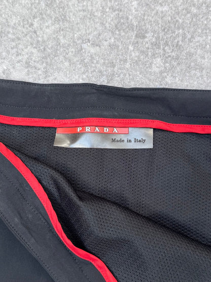 1998 Prada Multi-Zip Pockets Black Nylon Midi Skirt