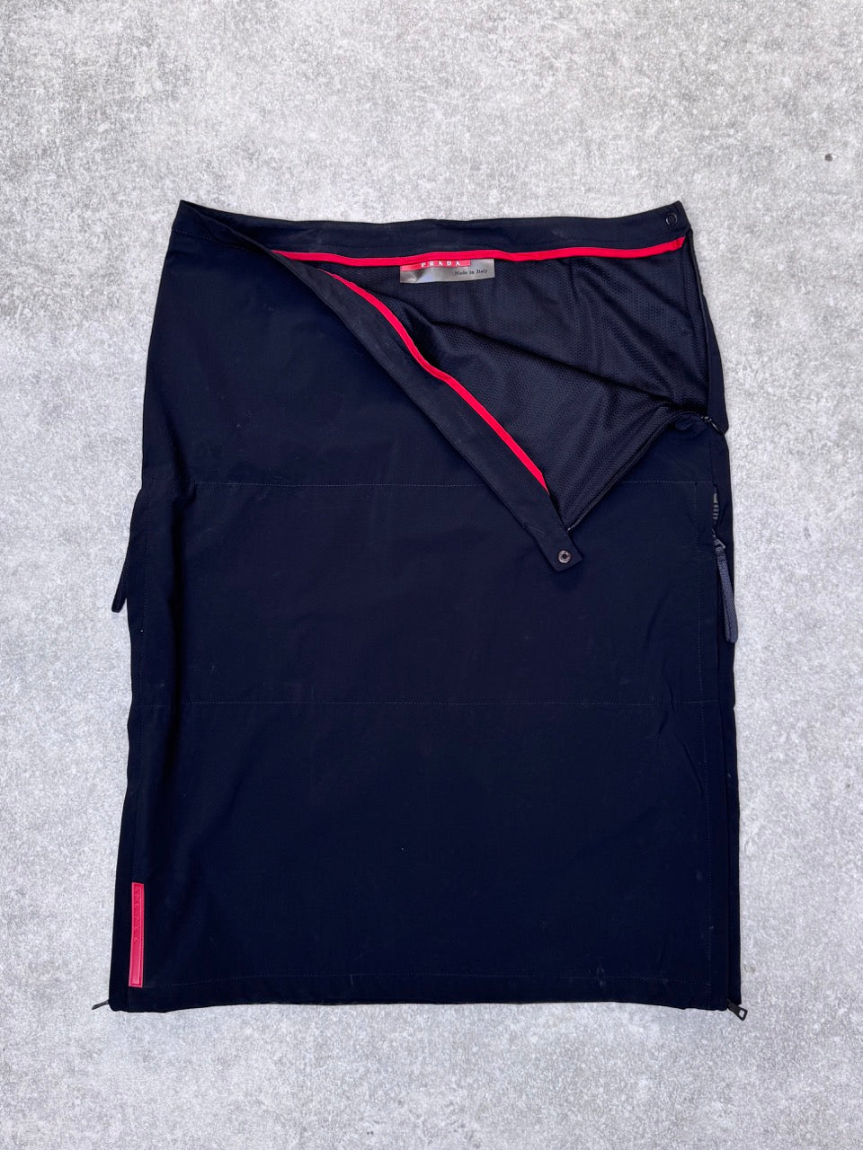 1998 Prada Multi-Zip Pockets Black Nylon Midi Skirt