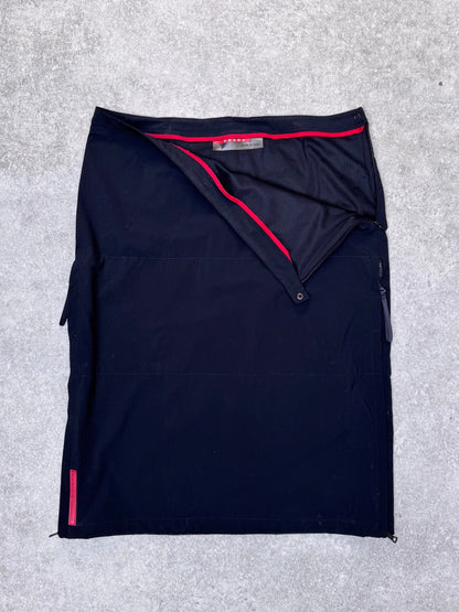 1998 Prada Multi-Zip Pockets Black Nylon Midi Skirt