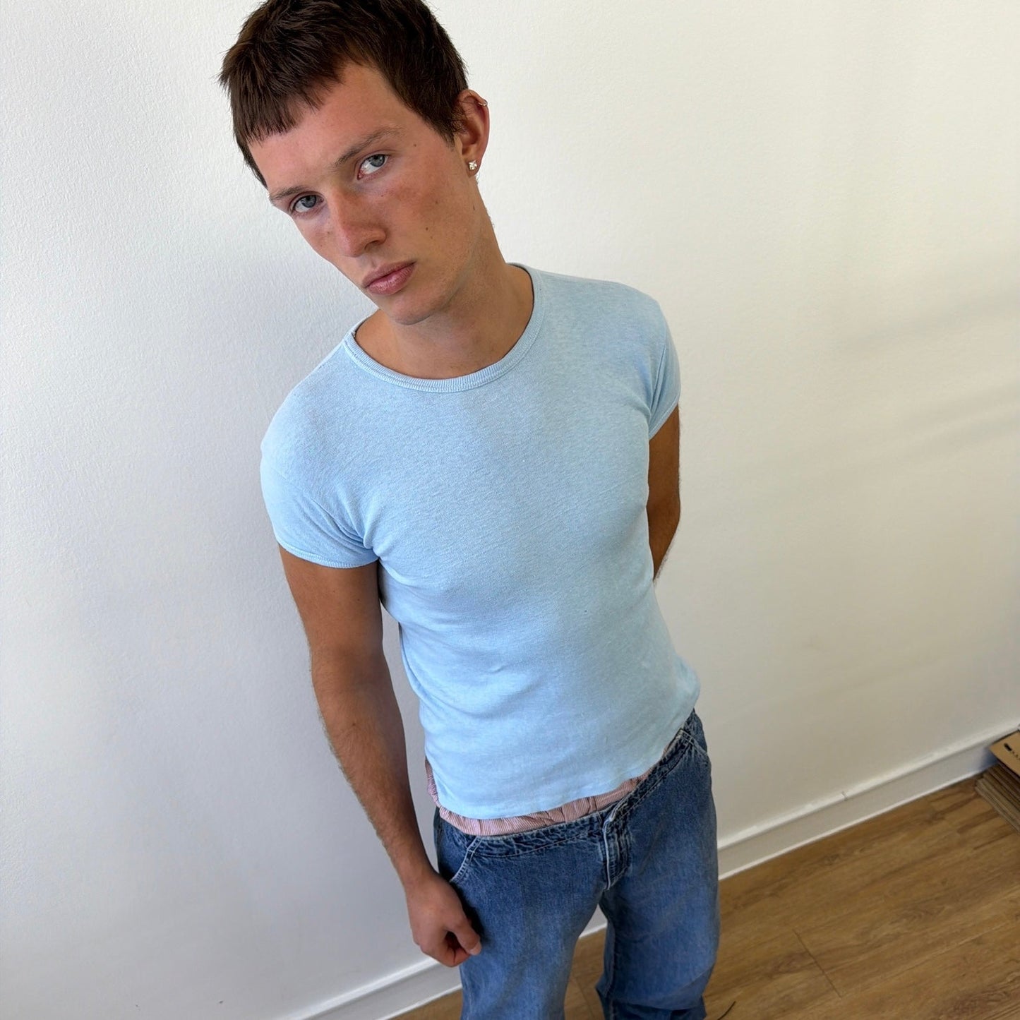 Vintage Blue 60s/70s Fitted T-Shirt | Medium, Blue